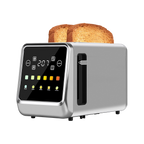 A modern silver and black digital SwinLide Smart Toaster with two slices of toasted bread emerging from the top, shown on a plain white background.
