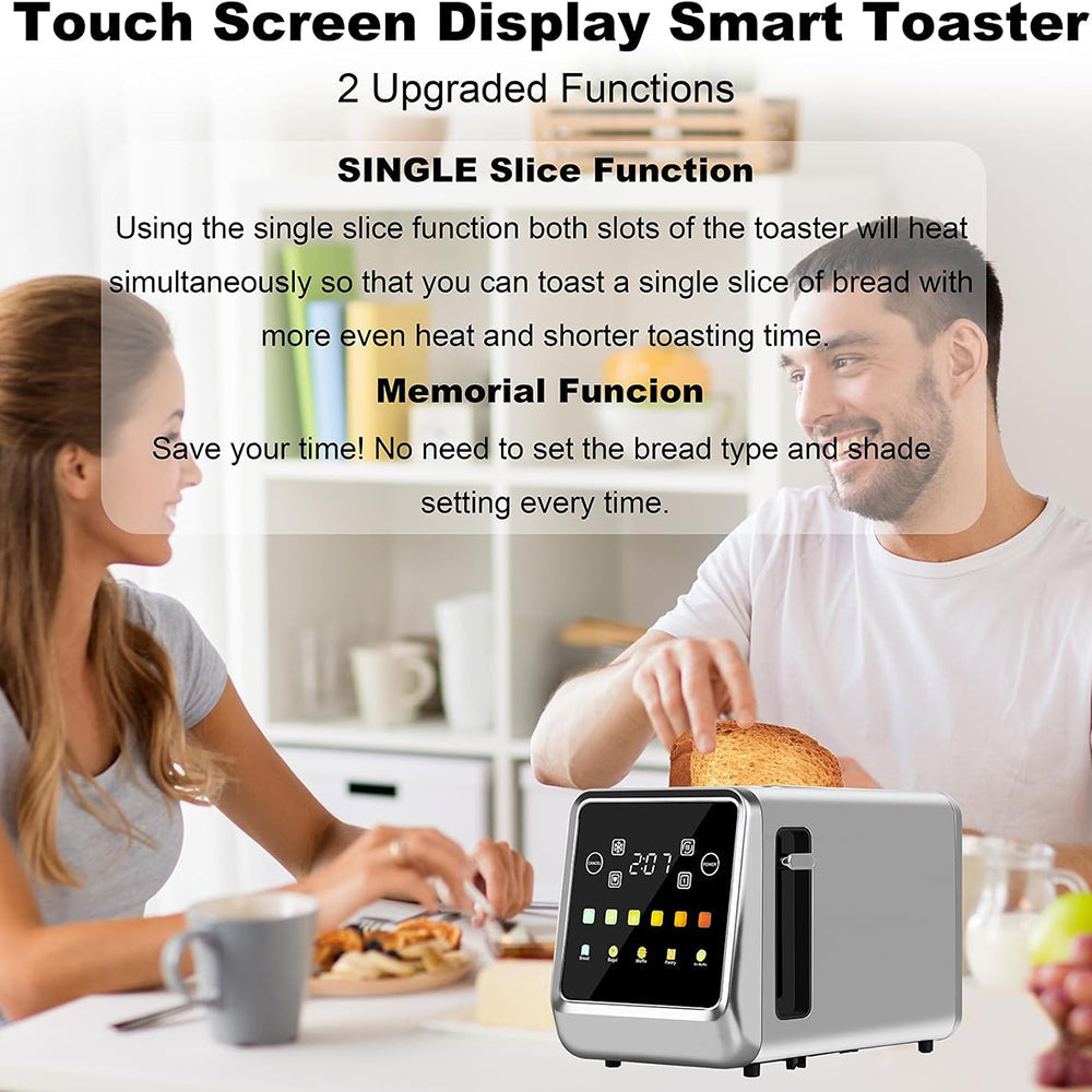 Touch screen display SwinLide Smart Toaster with a man and woman in a kitchen setting