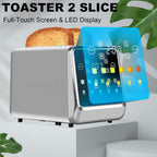 SwinLide Smart Toaster with digital display and bread, surrounded by green leaves