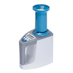 A SynBenal Grain Moisture Meter rice cooker or rice dispenser with a white and gray base, a blue cylindrical hopper, and a small digital display on the front, shown on a plain white background.