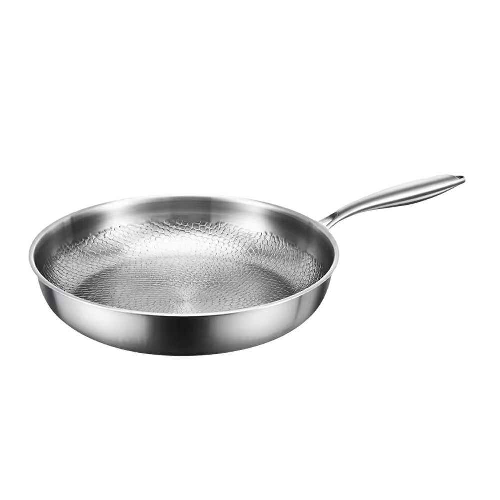 Stainless steel TikaxPan Titanium Frying Pan on a white background
