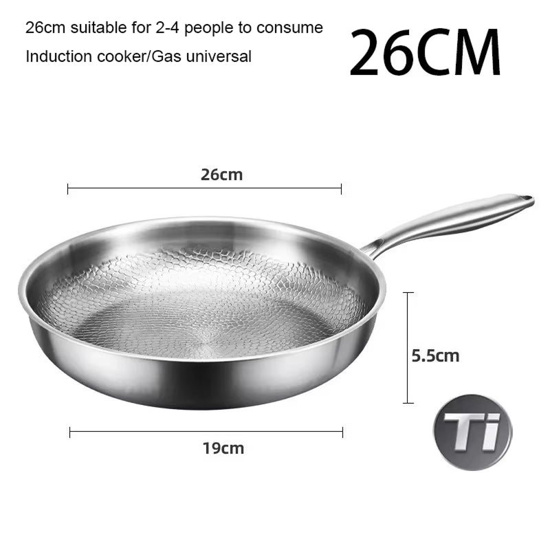 Stainless TikaxPan Titanium Frying Pan with dimensions labeled on a white background