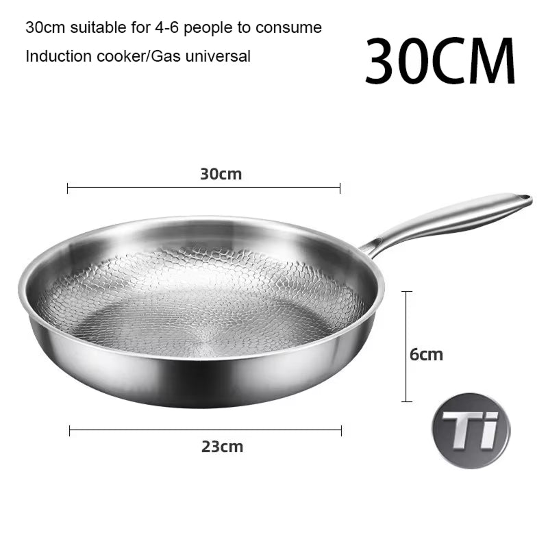 Stainless TikaxPan Titanium Frying Pan with dimensions labeled on a white background