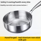 TitanyPot Pure Titanium Pot milk pot with non-stick surface on a white background