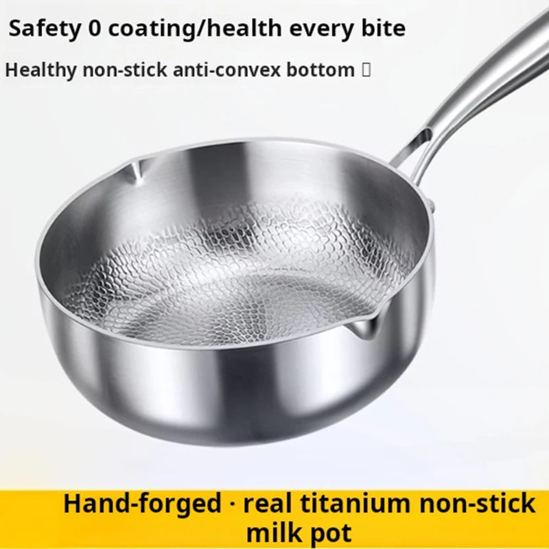 TitanyPot Pure Titanium Pot milk pot with non-stick surface on a white background