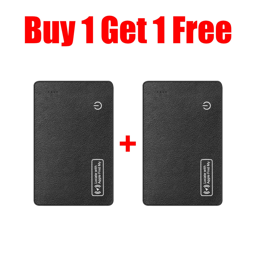 Tiverno Apple MFi Certified Wallet Tracker Card Two black rectangular devices with a '+' symbol and 'Buy 1 Get 1 Free' text above on a white background.