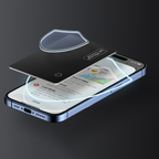 Smartphone with a transparent screen Tiverno Apple MFi Certified Wallet Tracker Card on a dark background