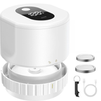 White electronic Tiverno Electric Mason Jar Vacuum Sealer with digital display and accessories on a white background