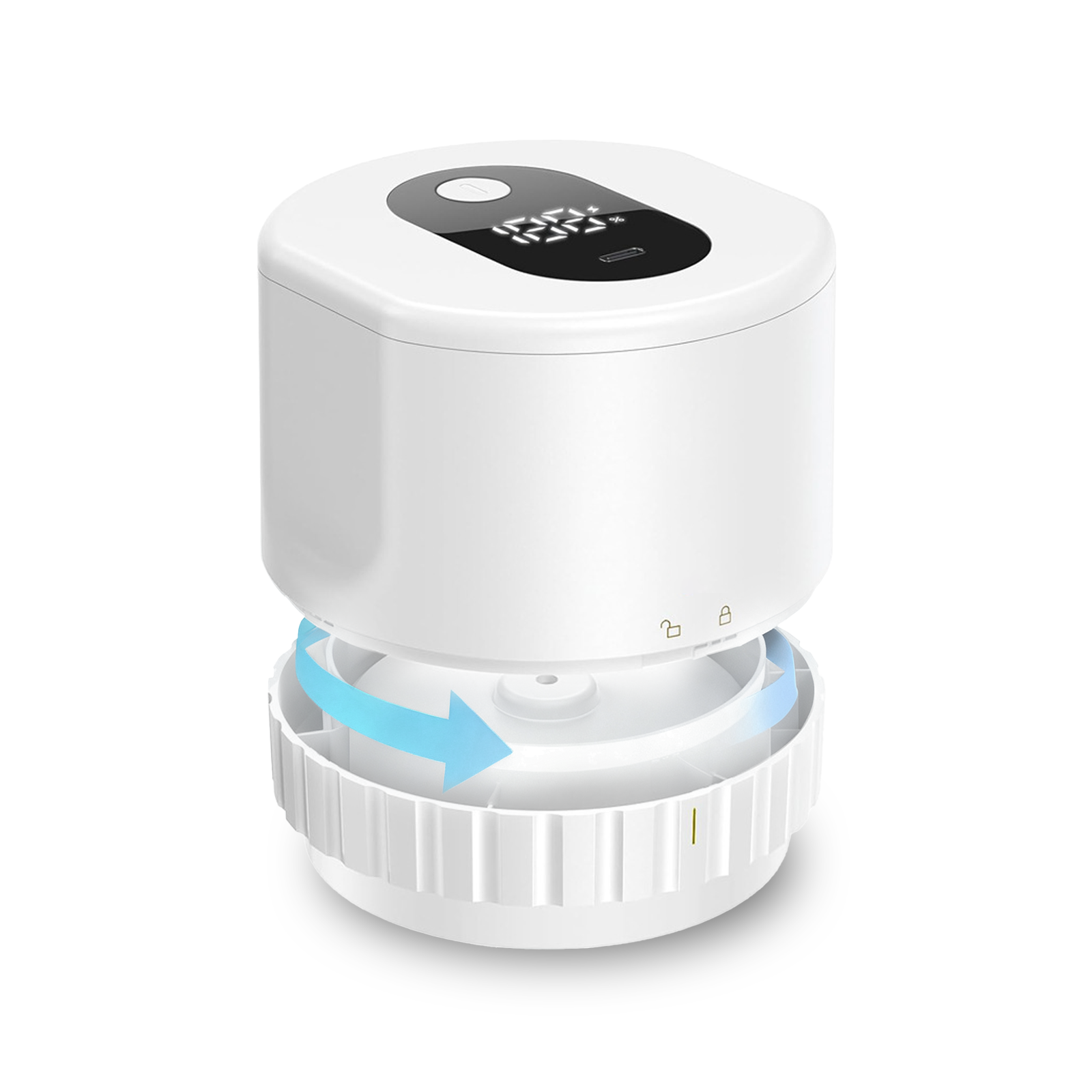 White electronic Tiverno Electric Mason Jar Vacuum Sealer with a circular component on a white background