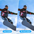 Comparison of anti-shake and no anti-shake effects on a snowboarder in action of VAKODA Pocket 3 Vlog Camera