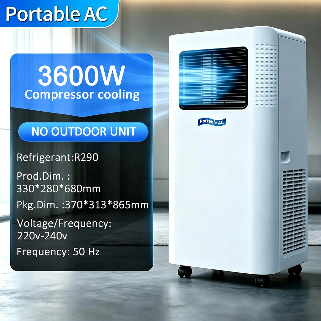 Vakoda Portable Air Conditioner - side view showing built-in cable storage and side handle