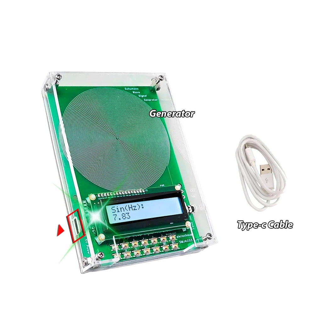 VanotCine Frequency Generator with a digital display and USB cable on a white background