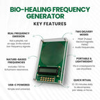 Bio-healing VanotCine Frequency Generator with key features listed on a white background