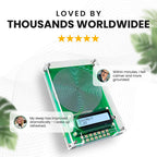 Green VanotCine Frequency Generator with a screen on a white background, featuring text about its popularity and benefits.