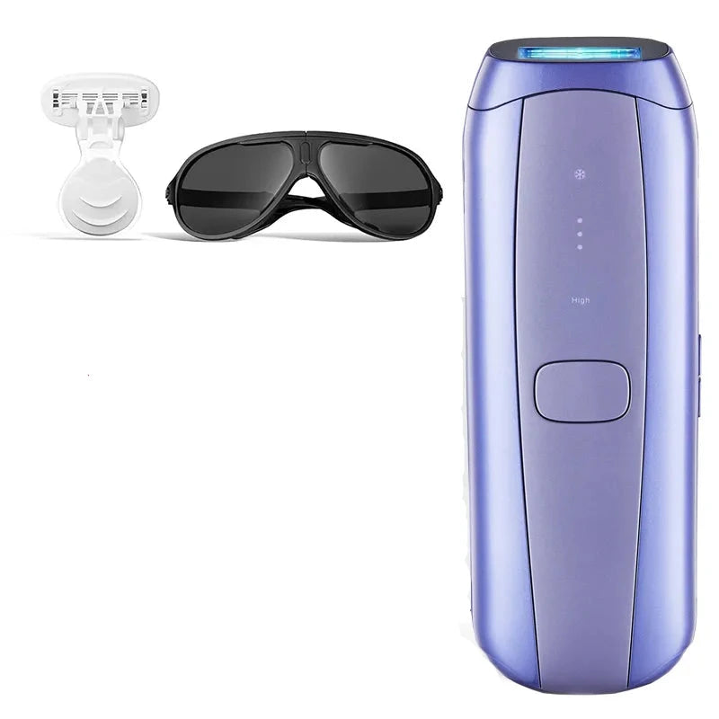 Veliss IPL hair removal device with sunglasses and packaging on a white background