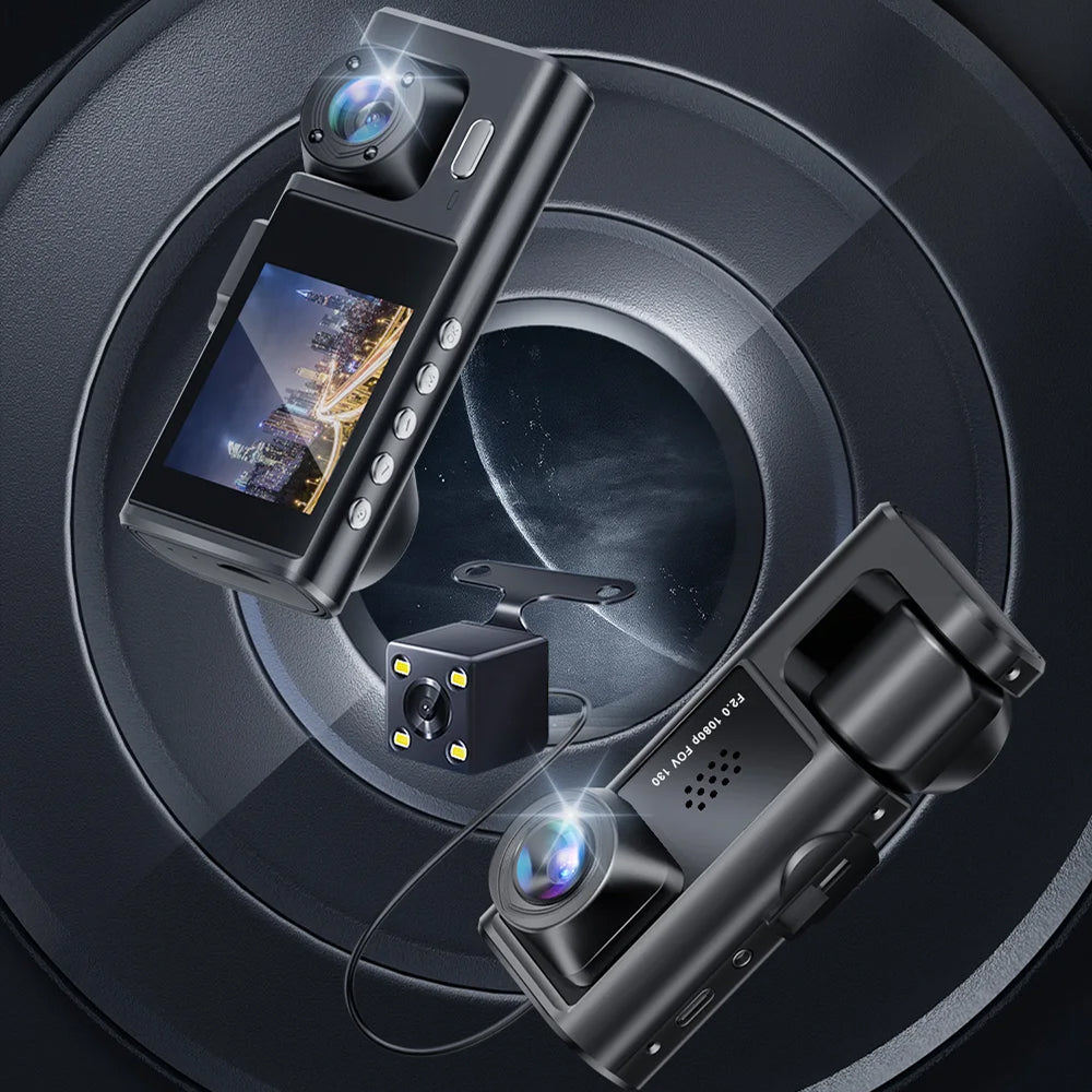 Two VisiDryve Dashcam with a central circular design element.