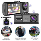 VisiDryve Dashcam with multiple lenses and features highlighted on a white background