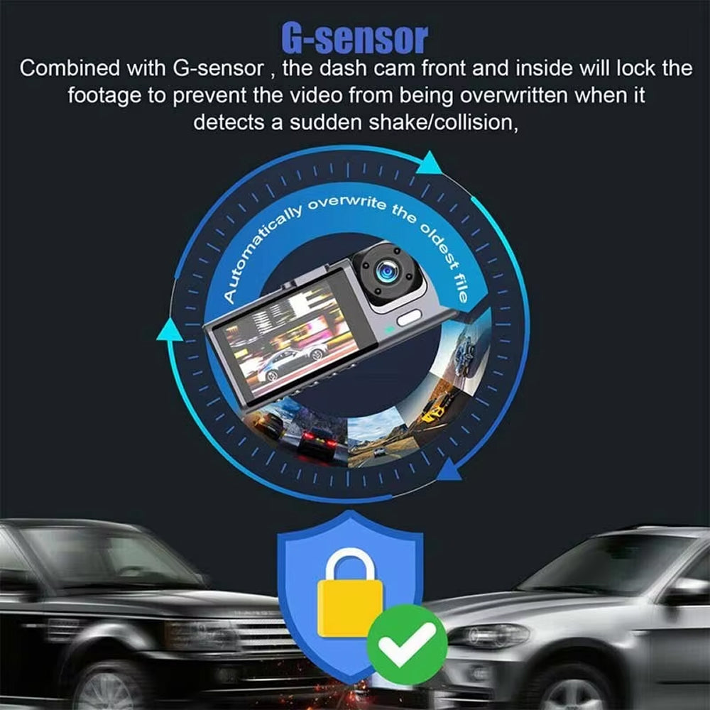 VisiDryve Dashcam with G-sensor feature illustration on a dark background