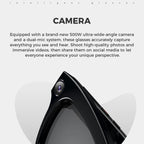 Visioxe AI Smart Glasses -equipped glasses with text about features on a white background