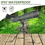 VistaPro Spotting Scope on a tripod with waterproof and fog-proof features against a forest background