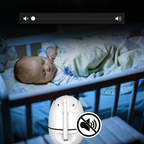 Baby in crib with sound machine and volume control interface