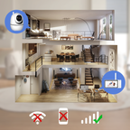 Smart home security system with Wavel Baby Monitor and smartphone app interface.
