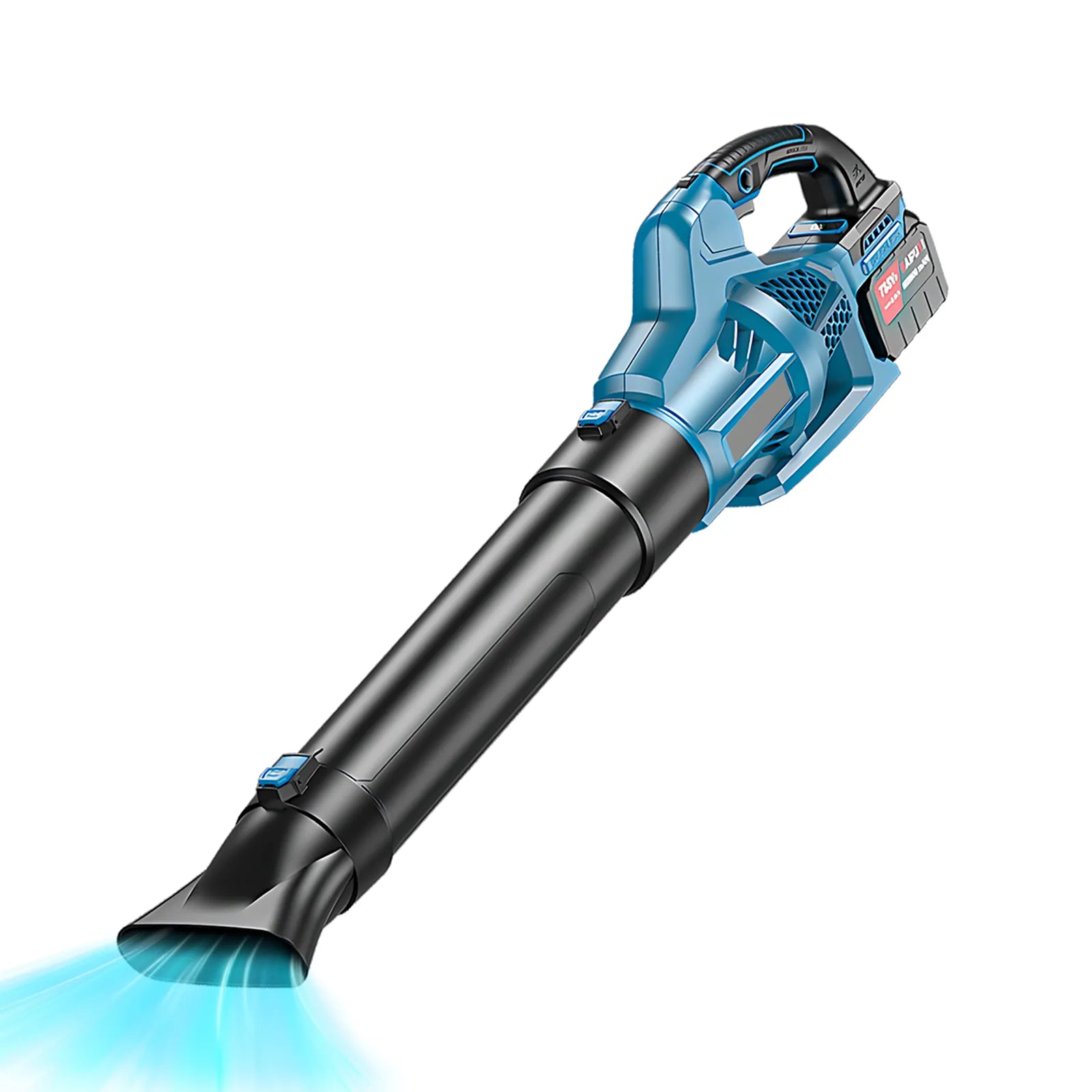 Blue and black Wavel Cordless Electric Leaf Blower on a white background