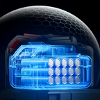 Wavel Cordless Electric Leaf Blower with a blue transparent overlay showing internal components against a dark background