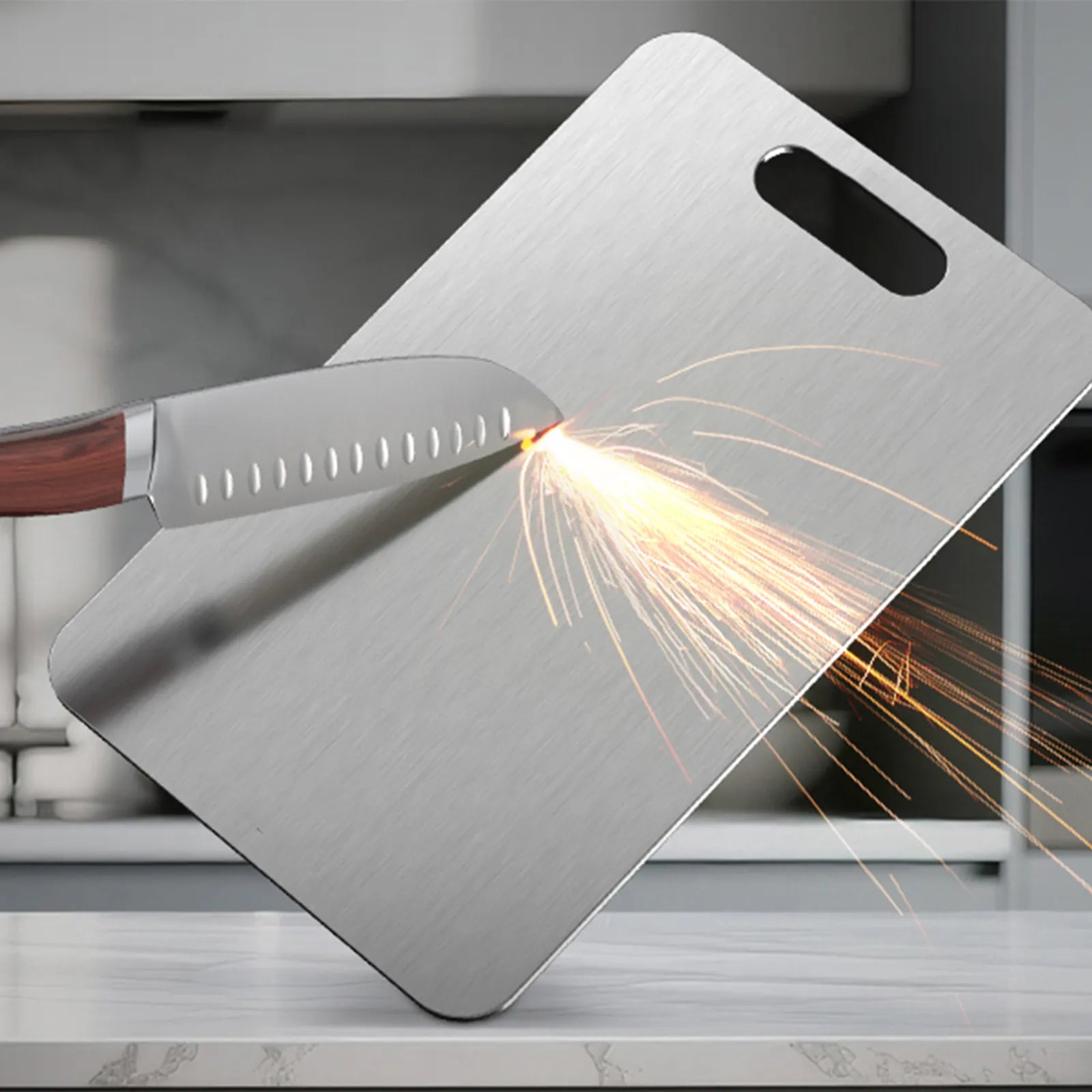 Wavel Titanium Cutting Board with knife