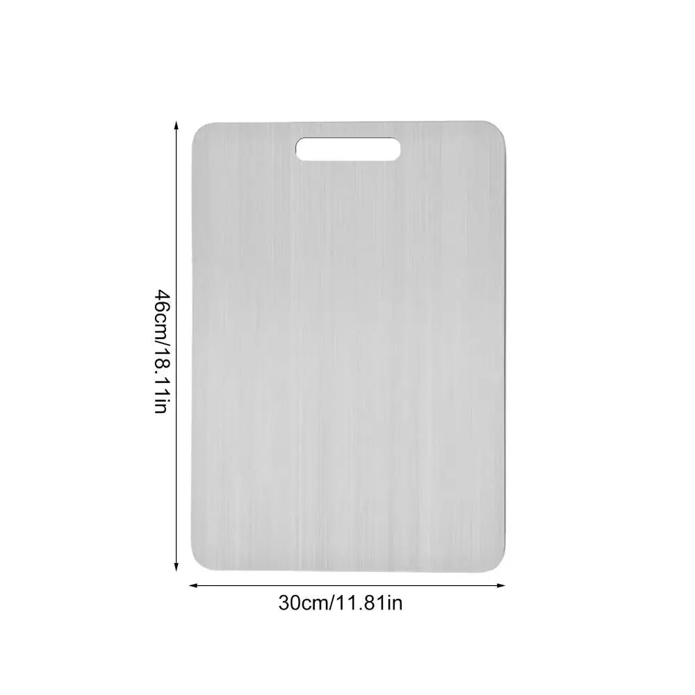 White Wavel Titanium Cutting Board with dimensions on a white background