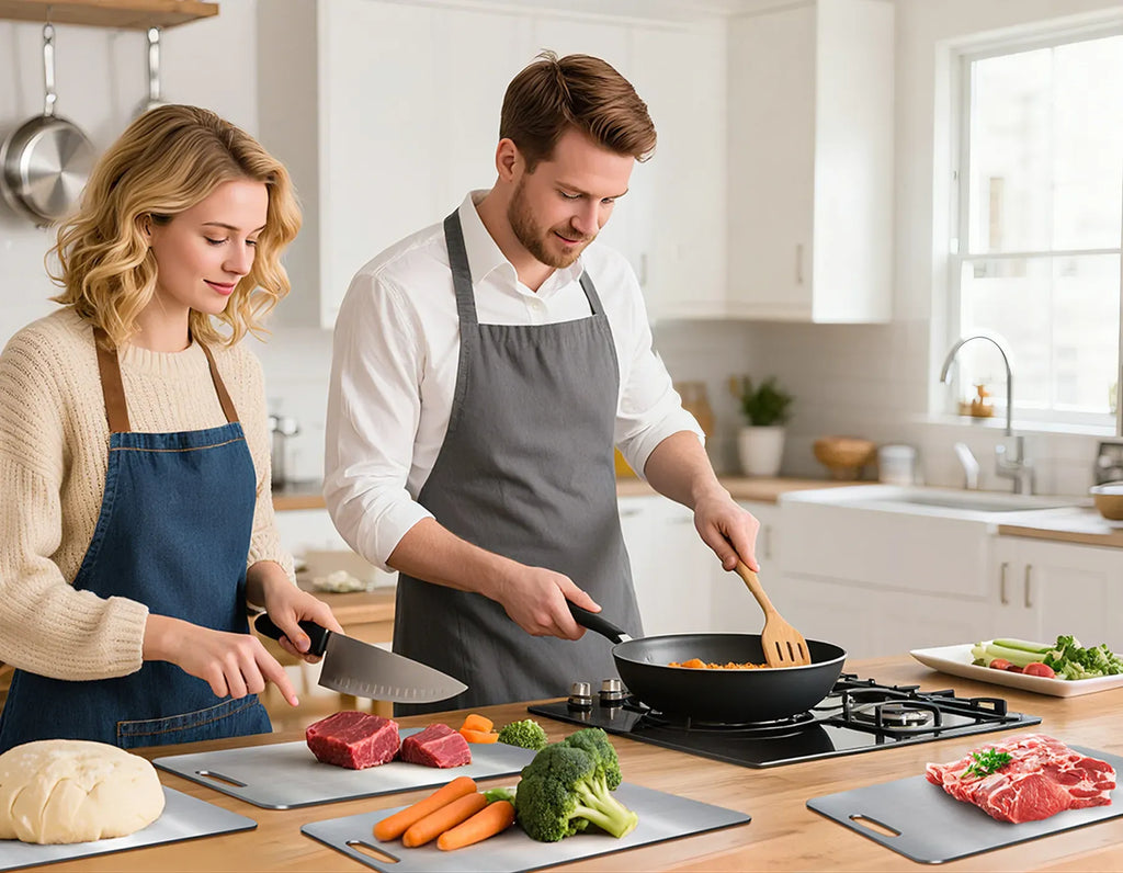Man and woman cooking together in a kitchen
