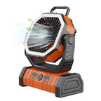 Orange and black portable YimiKavi Camping Fan on a white background