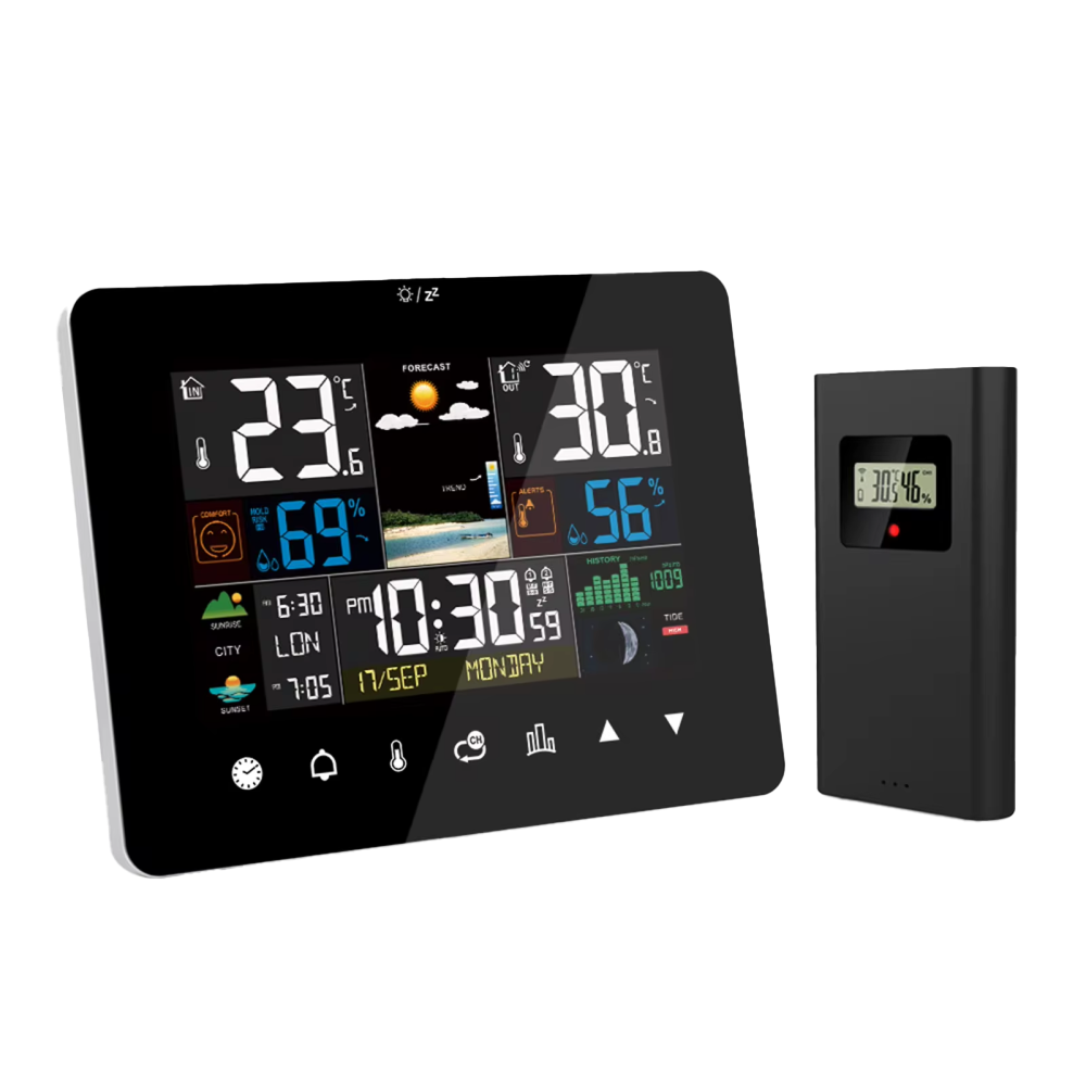 Zephytrak Home Weather Station with large display and smaller remote unit on a white background