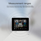 Zephytrak Home Weather Station clock with weather display on a gray background
