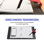 ZihaBook Digital Notepad with digital device displaying 'Simultaneous Transmission' feature, converting handwritten notes into digital files.