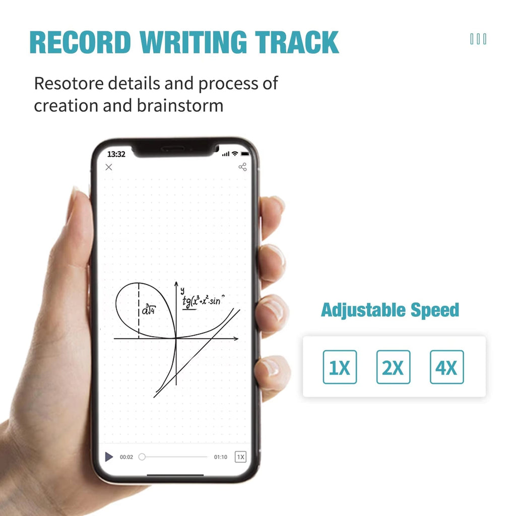 Hand holding a ZihaBook Digital Notepad displaying an educational app with mathematical equations, held against a white background.