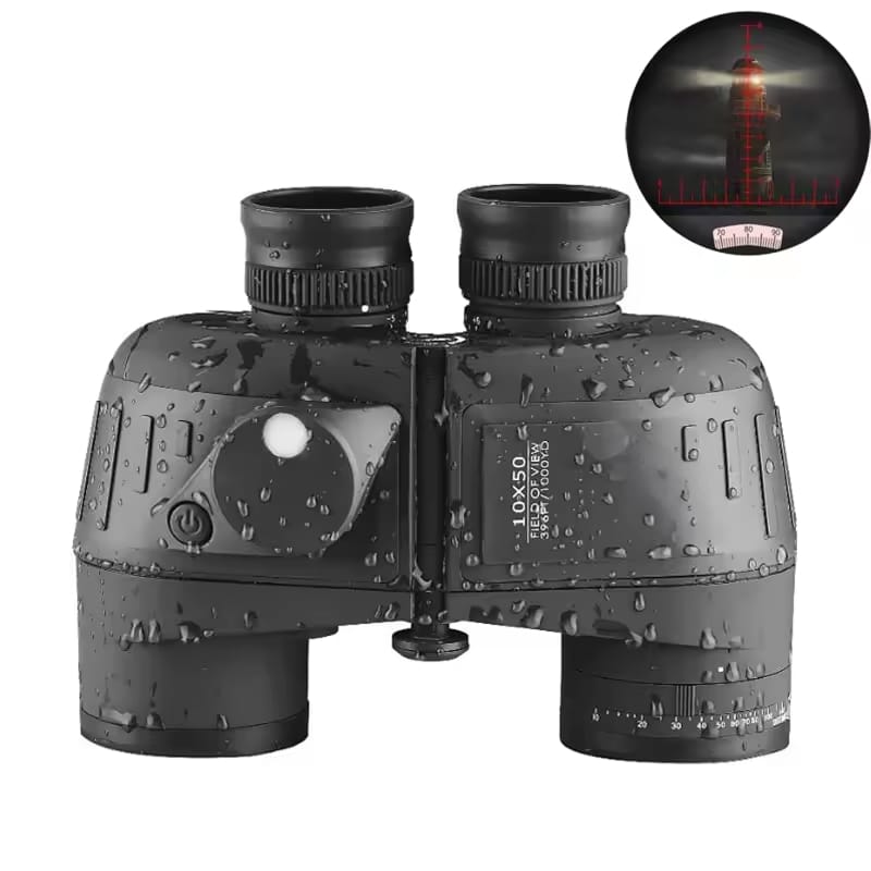 Black CamoSiki Binoculars with a close-up inset showing a red light display on a white background
