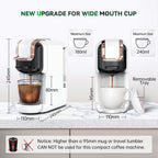 Compact brewnexi coffee machine with measurements and features highlighted