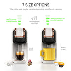 Coffee brewnexi coffee machine with 7 size options for Nespresso capsules on a white background