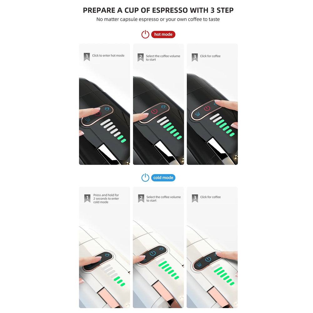 Step-by-step guide on preparing espresso using a brewnexi coffee machine interface.