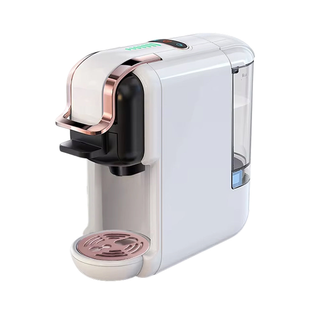 White and rose gold brewnexi coffee machine on a white background