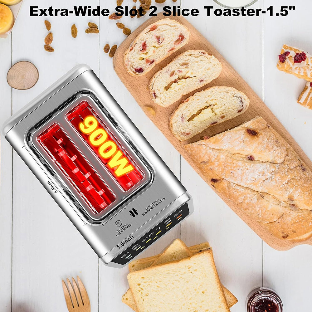 SwinLide Smart Toaster with '900W' label next to sliced bread on a wooden surface