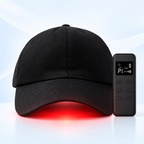 Person wearing the HariLumex LED Cap during an at-home scalp therapy session