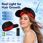 HariLumex LED Cap worn on head showing red LED light panels active