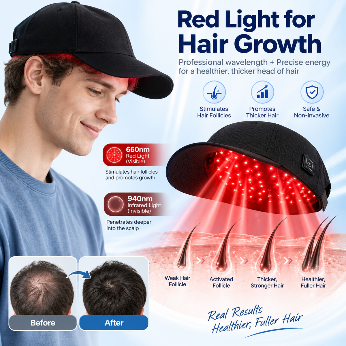 Side view of the HariLumex LED Cap red light hair growth device