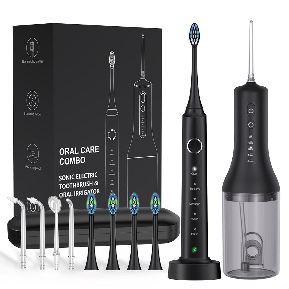 Noventrixa 5-Mode Sonic Toothbrush & Water Flosser Combo in Black