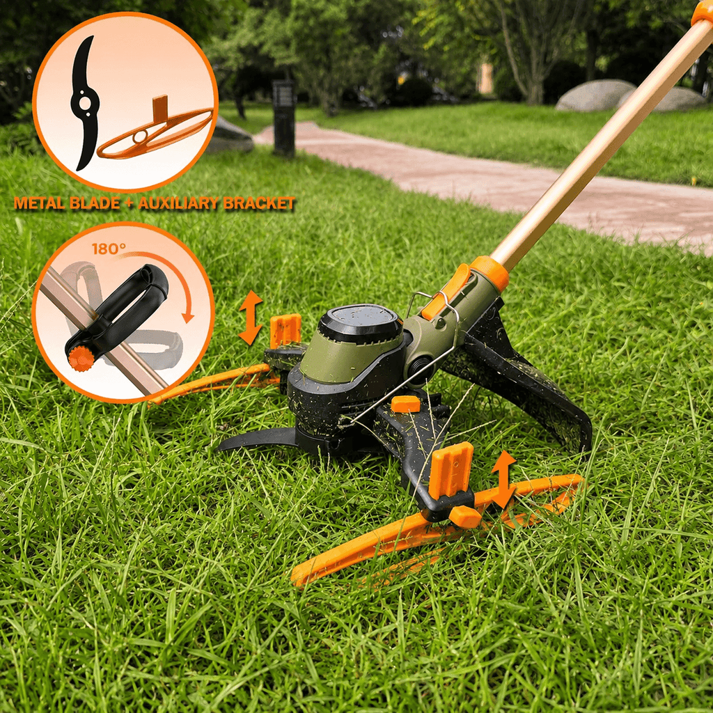 Noventrixa Cordless Brushless Strimmer edge trimming with edging wheel
