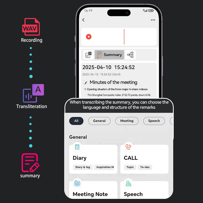Noventrixa Smart AI Voice Recorder real-time transcription of audio and text