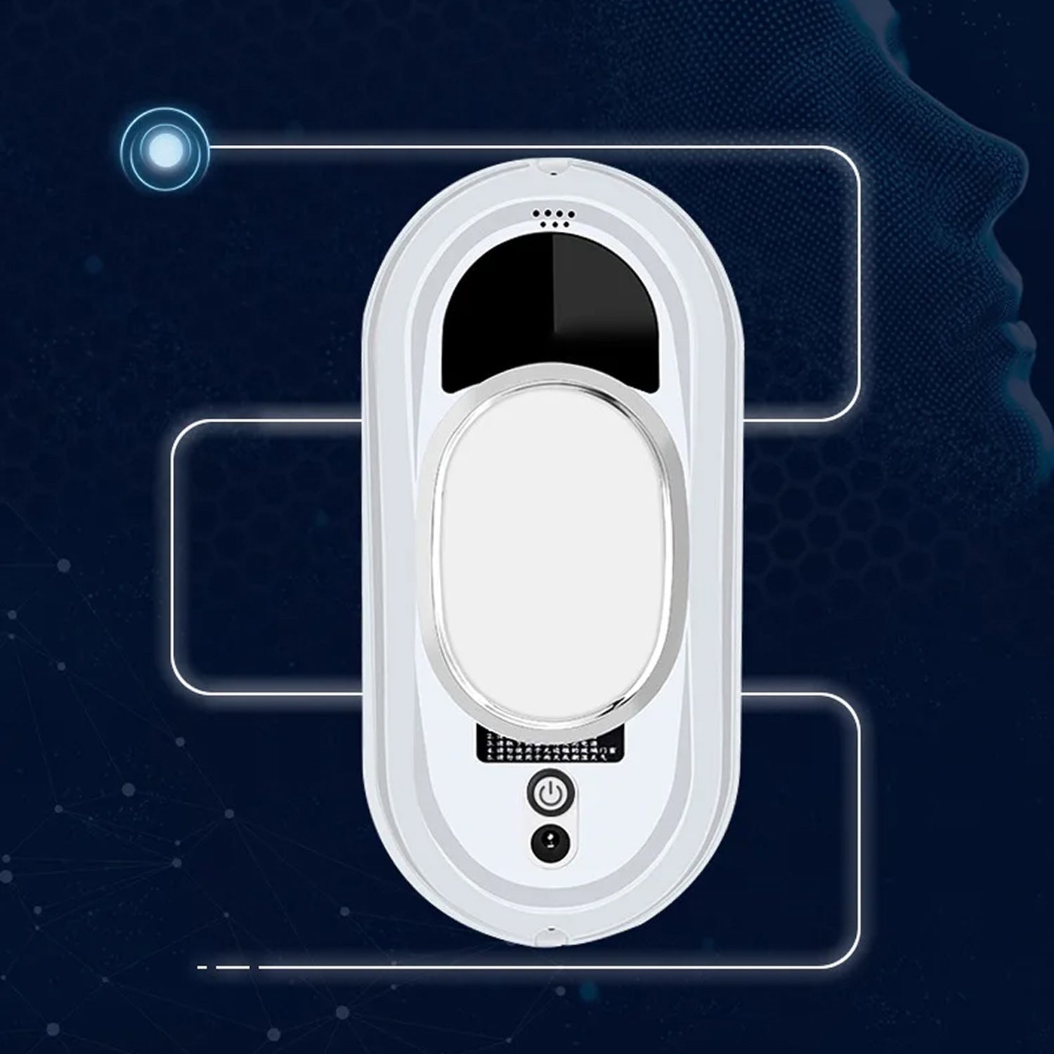 White RelleBont Robot Window Cleaner device with a dark screen on a blue background
